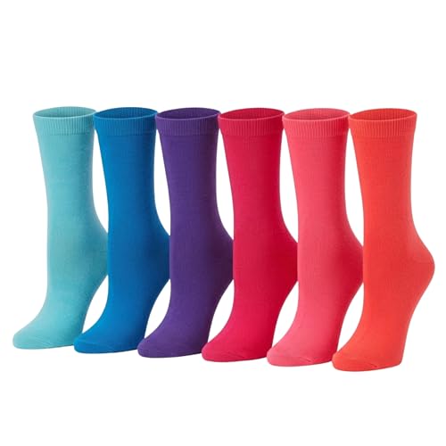Image of Tipi Toe Women's 6-Pack Funky Crew Socks | Colorful Fun Patterned Novelty Dress Socks, Sizes 9-13