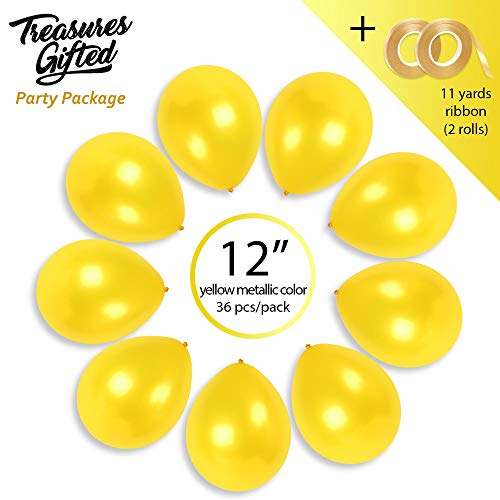 Treasures Gifted Metallic Yellow Balloons - Mustard Yellow Balloons - Globos Amarillos, Gold Balloons - Pearlized Light Yellow Balloons - Big Latex Balloons 12 Inch - Sunshine Yellow Balloons 36 Pack #TOP1