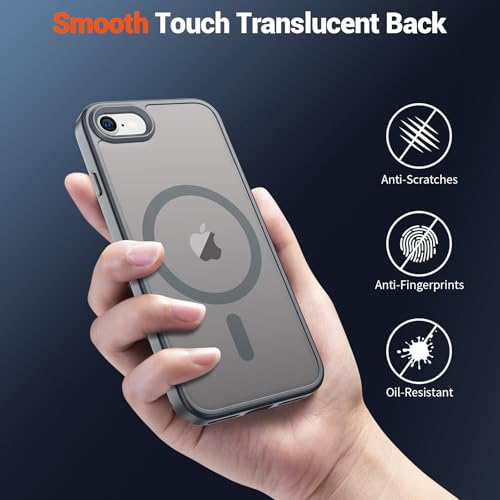 Image of SUPFINE Magnetic for iPhone SE Case 2022 (3rd) /2020 (2nd), iPhone 8 Case with Screen Protector (Compatible with MagSafe) (Military Grade Drop Protection) Translucent Matte Phone Case,Gray