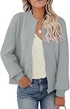 SAUKOLE Sweatshirt Jacket for Women 2024 Trendy Textured Zipper Causal Crew Neck Solid Shirts Jacket Grey