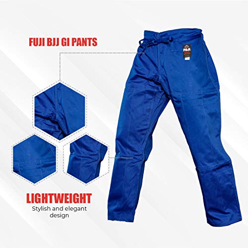 FUJI Sports Brazilian Jiu-Jitsu Gi Pants – Adult BJJ Pants, Flat Drawstring, Reinforced Cotton, For Training & Competition, Blue, Size, A2