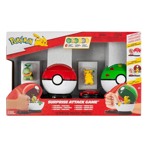 Pokémon Surprise Attack Game - 2-Inch Turtwig with Poké Ball and 2-Inch Pikachu with Friend Ball plus Six Attack Discs