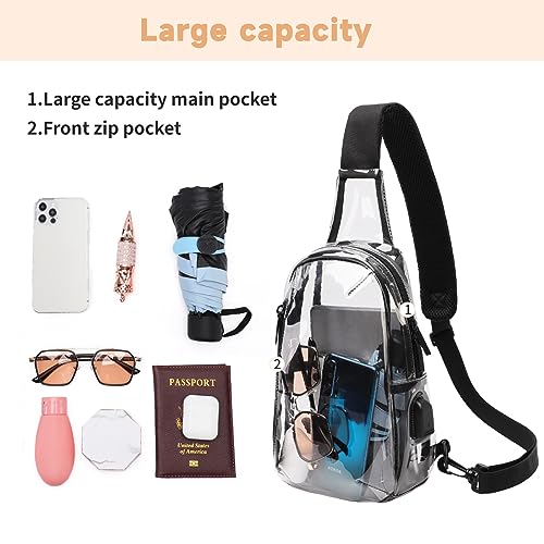 TINYAT Clear Sling Bag Stadium Approved Transparent Bag Crossbody Casual Shoulder Chest Bag for Men Women,T90604
