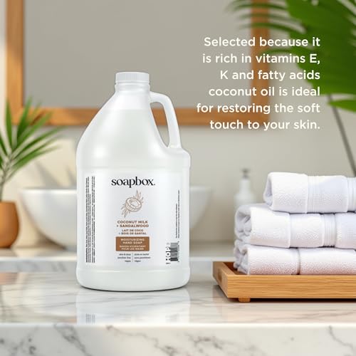 Image of Soapbox Liquid Hand Soap Gallon Refill, Coconut Milk & Sandalwood | Vegan, Paraben Free, Moisturizing, Natural Hand Wash for Kitchen and Bathroom, 128oz Gallon Refill (Pack of 1)