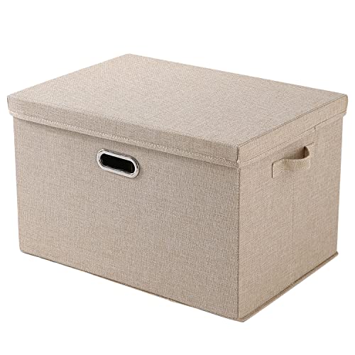 Image of HOKIPO Polyester Linen Multipurpose Storage Box With Lid For Wardrobe, Home And office, Beige, Extra Large, Pack of 1 (Ar-4369-Xl) Rectangular