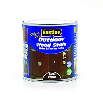 Rustins Quick Dry Outdoor Wood Stain Satin Walnut 250ml- Durable and Weather-Resistant Finish, Fast Drying, Vibrant Color for Decks, Fences, & Furniture, Available in Many Wood Shades