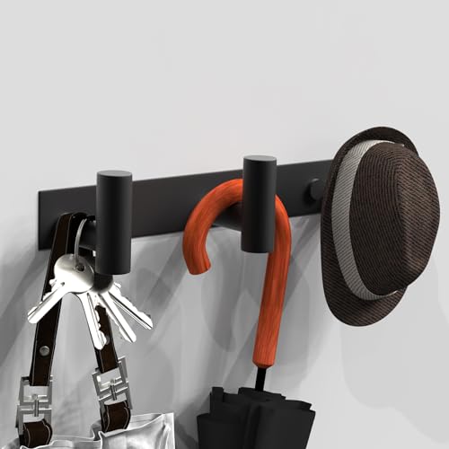 Image of VAEHOLD Black Hat and Coat Wall Mount Rack - 3 Hooks for Robes, Bags, Keys, and Towels - Bathroom Towel Hanger Organizer (2 Pack)