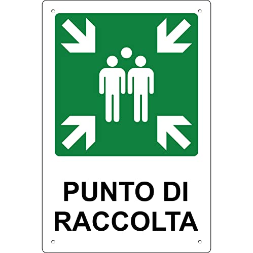 pubblimania Punto di Raccolta | Cartello di emergenza in alluminio composito metallo 3 mm di spessore (Cm 30x40) (Punto di Raccolta)