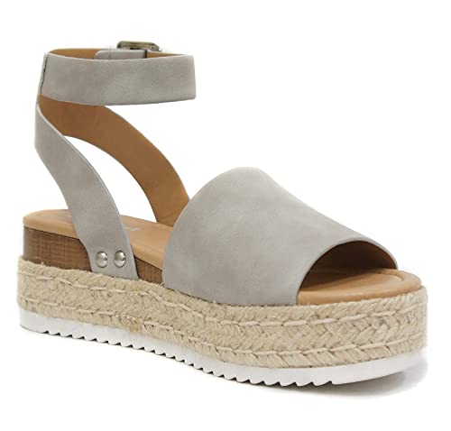 Image of Soda Topic Open Toe Buckle Ankle Strap Espadrilles Flatform Wedge Casual Sandal