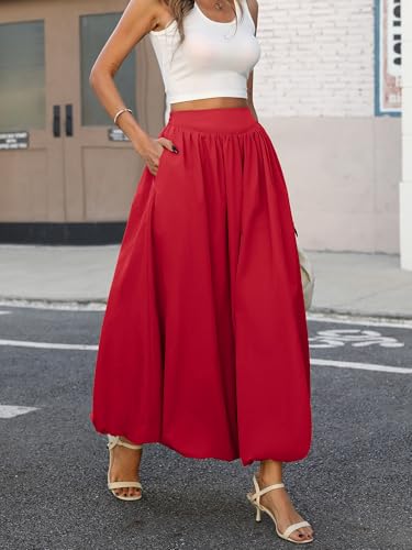 ELLEVEN Women's Bubble Maxi Skirt with Pockets，Elastic Waist Puffy Hem Y2k Skirt Casual A Line Long Skirts2