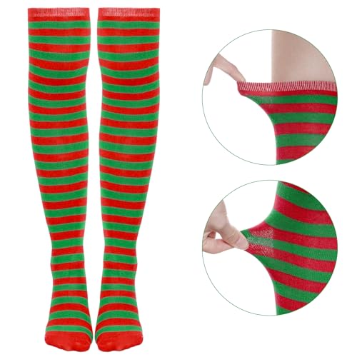 Image of Tongcloud Women's Striped Knee High Socks, Over Knee Thigh High Socks, Arm Warmer and Fingerless Gloves Set