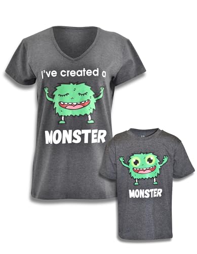 Monster Matching Mommy and Me Outfits Mom Daughter Shirts Mothers Day Outfits Mama Mini Clothing (Lrg, Gray)