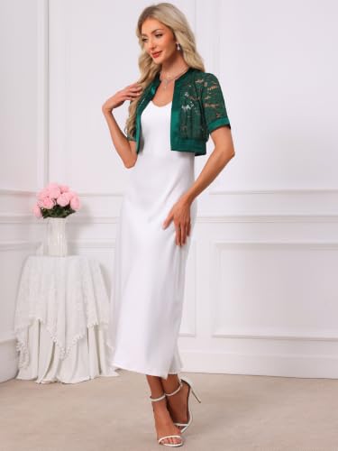Image of Allegra K Women Cropped Floral Lace Sheer Shrug for Evening Dresses
