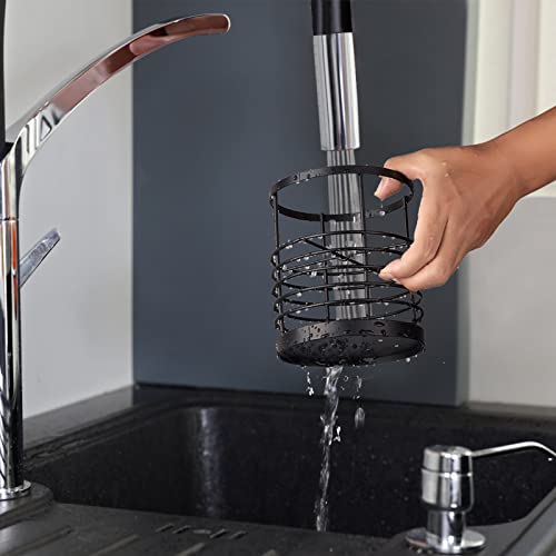 Redcall Utensil Holder For Kitchen Counter,Cooking Utensil Holder For Spatula Spoon,Wire Utensil Organizer,Metal Stainless Steel Round Utensil Caddy Crock Flatware Storage For Countertop (Black) #TOP3