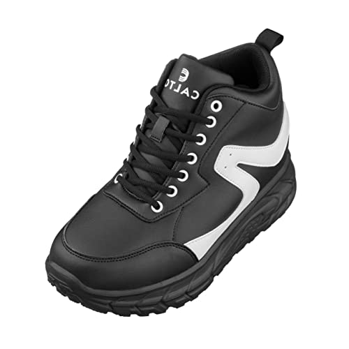 Image of CALTO Men's Invisible Height Increasing Elevator Shoes - Black /White Lace-up High-Top Hiking Style Sneaker Boots - 4 Inches Taller - S22772 - Size 11 D(M) US