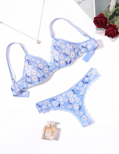 Image of Avidlove Wireless Lace Lingerie Set Floral Print Bra and Panty Sets 2 Piece