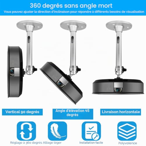 RMENOOR Support de plafond en aluminium pour projecteur - Pivotant - Universel - Support mural pour projecteur - Support mural pour mini projecteur (180 mm) – vue 4