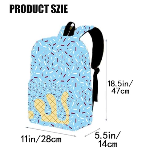 Ice Cream Backpack with Side Pockets, Ice Cream Drip Backpack for Boys Girls, Daily Use Travel Hiking Camping (Light blue)2
