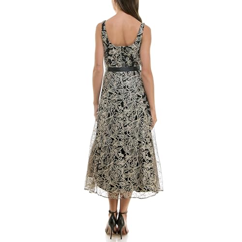 Image of Maison Tara Women's Sleeveless Scoop Neck Embroidered Mesh Party Midi Dress