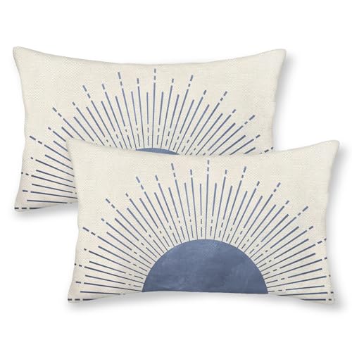 OFIRD Boho Pillow Covers 12x20 Pack of 2 Blue Abstract Sun Shine Throw Pillow Covers Outdoor Decoration Summer Modern Bohemian Pillowcase Farmhouse Decorative Lumbar Linen Cushion Case for Home Sofa