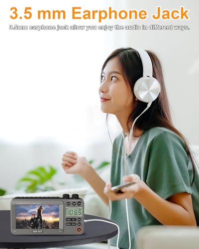 SEMIER Rádio de vídeo com tela AM FM SW 720p de 4,3 polegadas com Bluetooth, leitor de vídeo digital