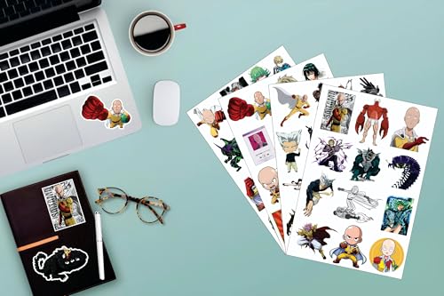Image of AnimeVerse Pack of 53 One Punch Man Anime Stickers for Laptop, Phone, Guitar, Bike, PC, | Waterproof Glossy Vinyl Decals | Residue-Free Anime Stickers Collection (One Punchman)