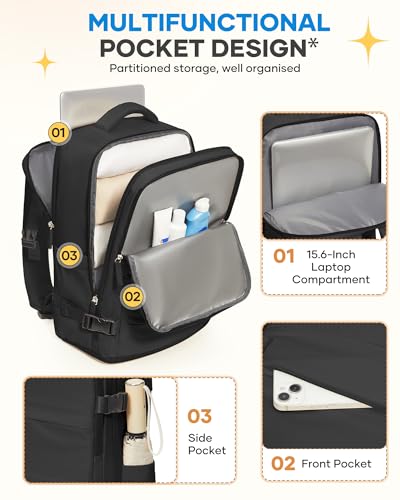 Image of coofay Large Black Travel Backpack For Women Men Airline Approved Carry On Backpack Flight Approved Waterproof Sports Luggage Backpacks Casual Daypack Small Hiking Backpacks