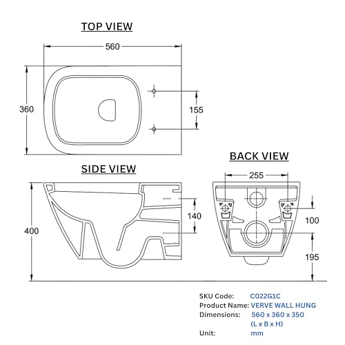 Image of Parryware VERVE Anti-Microbial Ceramic Wall Hung Western Commode for Bathroom | Rimless Washdown Flush Commode with Slim & Soft Closing Toilet Seat | Square Wall Mount Ewc | Space Saving | C022G