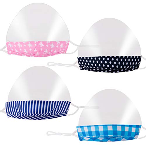 4pcs Fogless Transparent Open Face Guard- Reusable Full-Chain Style Mouth Cover in 4 Color with Adjustable Strap Prevent Spit Clear Film Cover for Food Truck Bakery Restaurant Hotel Mall Beauty Salon