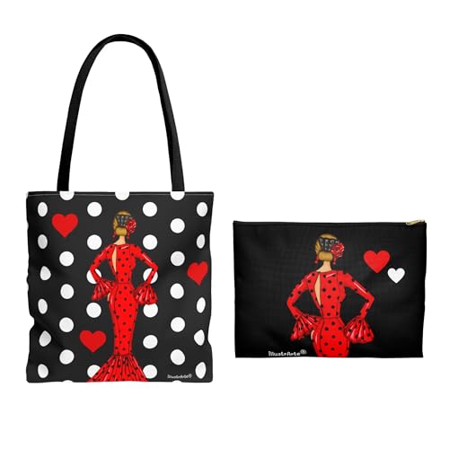 IllustrArte Pack bolso tote Málaga 43x43 María Rojo lunares + neceser Granada 22x17 María Rojo liso – diseño flamenco IllustrArte Pack bolso tote Málaga 43x43 María Rojo lunares + neceser Granada 22x17 María Rojo liso – diseño flamenco
