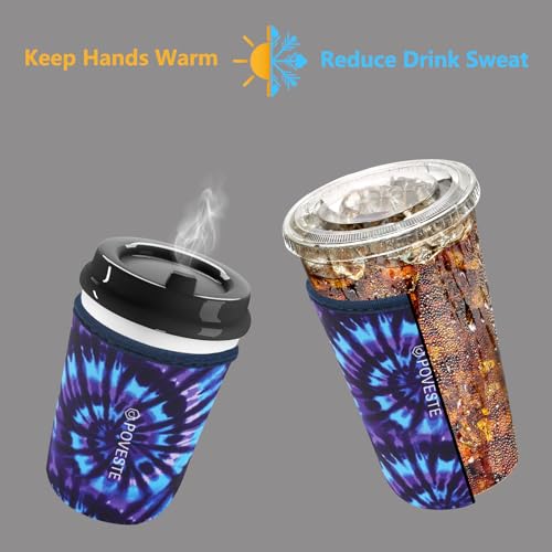 Image of Reusable Neoprene Insulator Sleeve for Iced Coffee & Cold Soda, Coffee Sleeves for Iced & Hot Drinks, Cold Beverage Cooler Compatible with Starbucks, Dunkin (Tie dye World, Small: 16-18oz)