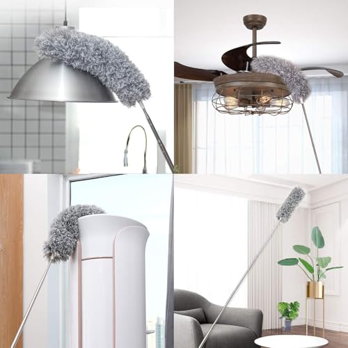 Image of UIMO Microfiber Ceiling Fan Cleaner with 30-100 inch Telescopic Pole - Extendable Duster for High Ceilings and Fans, Bendable Washable Head, Reusable Cleaning Tool for Furniture, Cars, Keyboard