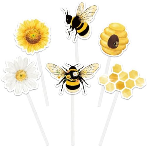 WERNNSAI 36 PCS Bee Cupcake Toppers Bumble Honeycomb Decor
