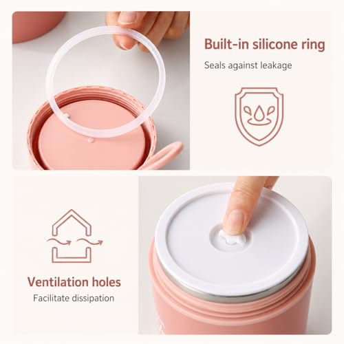 Image of Insulated Stainless Steel 1060ml Lunch Box with 350ml Tumbler | Leakproof Hot Cold Food Container | BPA-Free Cute Tiffin Box for Kids, School, Office, Travel, Picnic (Pink Version)