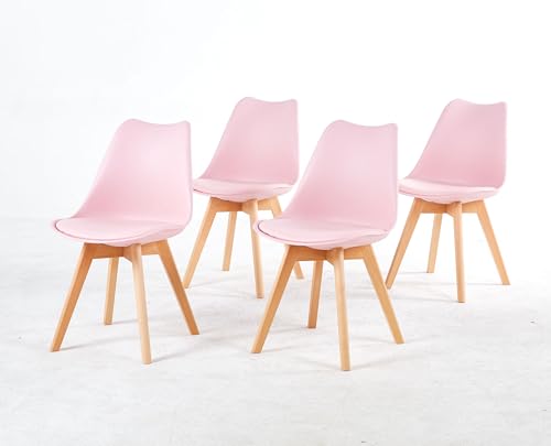 PEZ ROJO Lot de 4 Chaises Scandinaves, Chaises Salle à Manger, Chaise Cuisine, Salon, Chaises Rose, Design Ergonomique, Pieds Bois de Hêtre Massif
