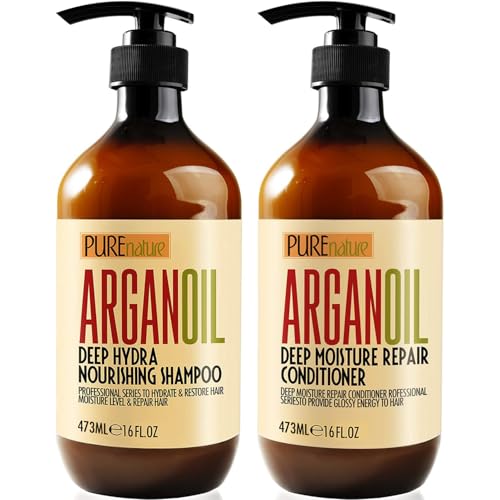 Argan Oil Shampoo and Conditioner Set – Sulfate Free Moroccan Care with Keratin – For Curly, Straight, Dry and Damaged Hair – Moisturizing, Hydrating, Anti Frizz Salon Technology