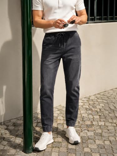 Image of THE INDIAN GARAGE CO Men Slim Fit Solid Mid-Rise Stretchable Denim Joggers