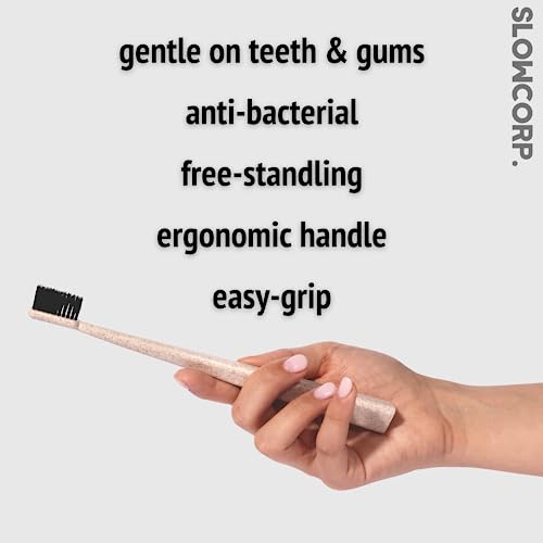 Slowcorp. Soft Charcoal Bristle Toothbrush, Bpa-Free, Deep Cleaning Tapered Bristles With Free-Standing Handle, Natural Teeth Whitening For Kids And Adults, Supports Oral Health (4 Count (Pack Of 1)) #TOP3