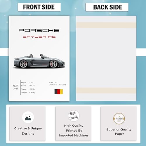 Image of Wall Art Posters, 20x30 cm (A4), Self-Adhesive Car Poster for Bedroom, Living Room, Office (Porsche)