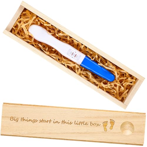 Image of Qunclay Pregnancy Test Keepsake Box Surprise Pregnancy Announcement Box Wooden Baby for Husband Grandparents Baby Memory Souvenir Collection case with Raffia Ribbon(Elegant)