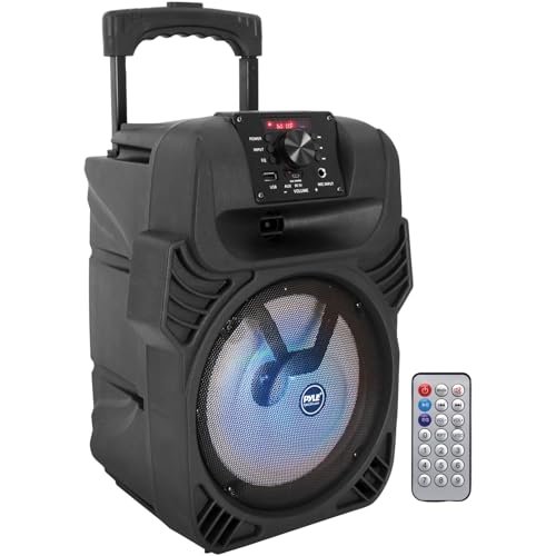 Pyle 8' Portable Bluetooth PA Speaker - 500W Rechargeable Indoor/Outdoor Karaoke Machine Sound System - Multi-Color LED Party Lights, Mic Input, FM Radio, MP3/USB & Remote Control (Black)