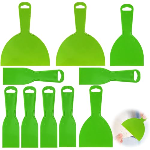 10PCS Plastic Scraper,Plastic Putty Scrapers Set,Wall Filler Tool,Putty Filler Paint Scrapers Tools for Spackling, Patching, Decals, Wallpaper, Remover Sticker, Car Painting (Green)