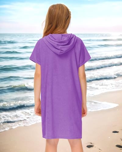 Image of BesserBay Unisex Kids Terry Cloth Swim Cover Up Zip Up Hooded Bathrobe with Pockets 3-14 Years