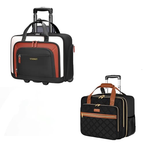 Ytonet Rolling Laptop Bag, Rolling Briefcase for Women with Lock, 17.3 Inch Laptop Bag with Wheels, Roller Bag with Insulated & Dry-wet Separation Pocket, Teacher Bag for Work Travel Business College