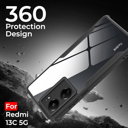 Image of A rtistque Clear Hard Transparent Acrylic Armor Anti-Drop Shockproof TPU Edge Back Cover Case for Redmi 13c - Black