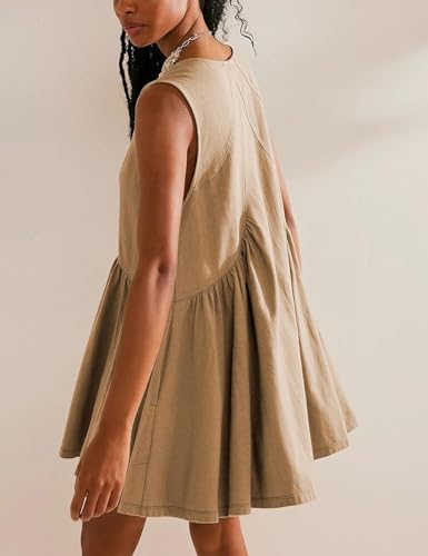Image of Sleeveless Mini Dress for Women 2026 Summer Casual V Neck Sundress Loose Babydoll Dress with Pockets