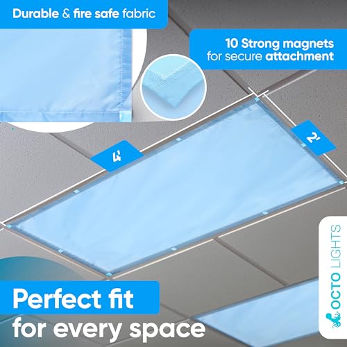 Image of Fluorescent Light Covers for Ceiling Lights Classroom Magnetic Blue 4pk | Reduces fluorescent /LED glare and eye strain; easy magnetic install for classrooms /offices; NFPA 701 fire safety rated