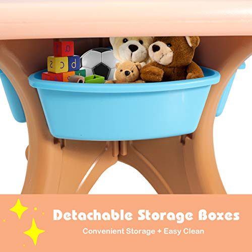 Image of GLACER Toddler Table and Chair Set - 3 Pieces Children Activity Table w /4 Storage Bins, Kids Play Table, Kids Table and Chairs for Reading, Drawing, Playroom, Snack Time