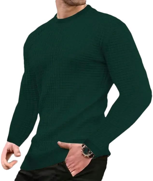 Men's Casual Long Sleeve Slim Fit Basic Knitted Sweater Pullover Round Collar Autumn Winter Tops T-Shirt