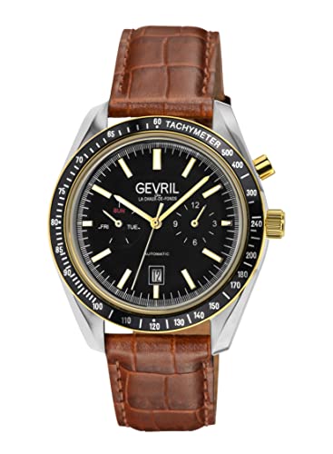Gevril 49006-3 Men's Lenox Swiss Automatic Watch, Genuine Italian Brown/Brown Stitching Leather Strap